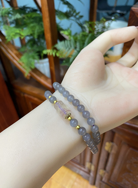 新疆直发包邮天然和田玉烟紫色手串女款圆珠两圈手链带证书