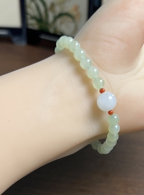 新疆直发正品和田玉晴水手链天然玉石老料珠子单圈手串6mm带证书