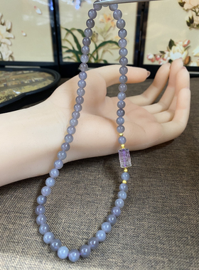 新疆直发包邮和田玉烟紫色两圈手链手串6搭配萤石珠子带证书