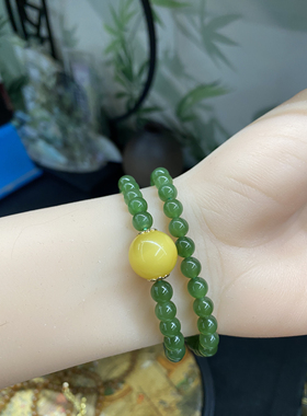 新疆直发和田玉碧玉手串双圈圆珠女款手链蜜蜡珠子国风新中式礼物