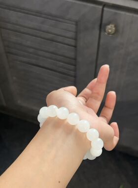 新疆直发正品和田玉羊脂白玉手串12mm天然玉石圆珠手链带证书