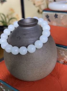 新疆直发正品和田玉羊脂白玉手链俄料老熟手串天然玉石带证书