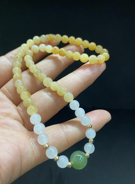 新疆直发包邮天然和田玉且末糖玉渐变色两圈手链手串带证书