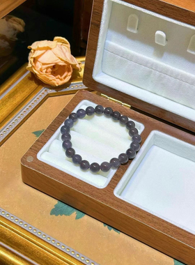 新疆直发和田玉烟紫手链天然玉石圆珠帝王紫单圈手串带证书