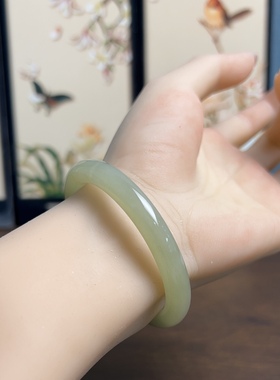 新疆直发正品和田玉晴水手镯天然玉石捡漏湖水绿镯子圈口53带证书