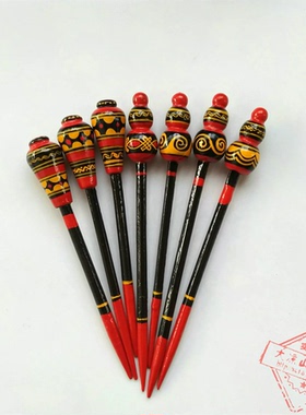 彝族漆器手绘勺形发簪