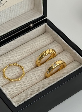 18k镀金竹节麻花戒指女