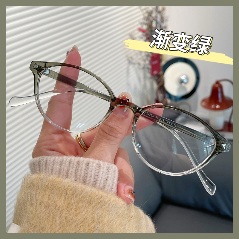 韩系茶色椭圆形近视眼镜女款时尚超轻黑框素颜防蓝光眼镜架方圆脸 - 图1