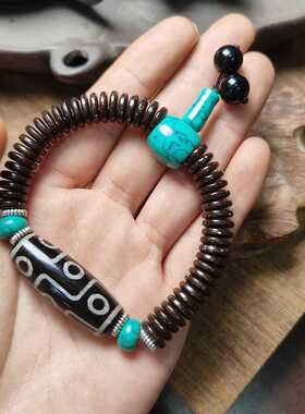 打磨三眼佛珠老玛瑙藏式