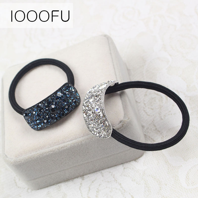 满钻闪亮镶钻韩国椭圆形半圆扎皮筋 旺千福发饰