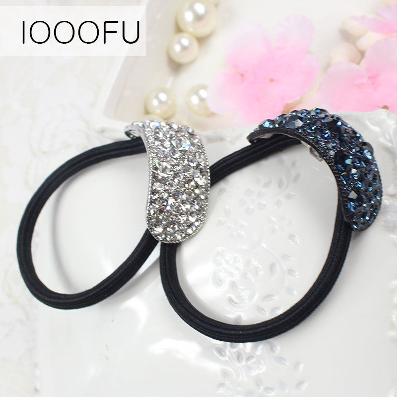 满钻闪亮镶钻韩国椭圆形半圆扎皮筋 旺千福发饰
