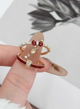 安可拉红锆石蝴蝶结戒指创意指环