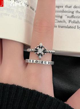 双层线条简约十字架戒指女复古