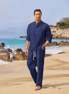 New Men's Casual Short Sleeve and Long Pants Set男装休闲套装