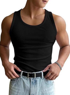 Men's round-neck workout fitness tank top T-shirt男 健身背心
