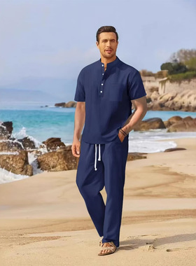 New Men's Casual Short Sleeve and Long Pants Set短袖长裤套装