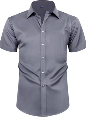 New Men's Fashion Solid Color Short Sleeve Shirt时尚短袖衬衣