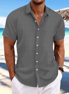 New Men's Striped Casual Short-Sleeve Shirt 条纹休闲短袖衬衣