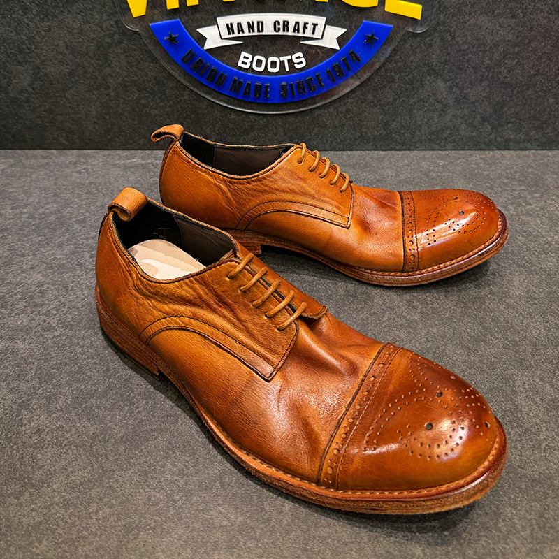 高端水洗纯圆头层植鞣牛皮鞋男款通勤英伦风布洛克德比鞋复古真皮 - 图2