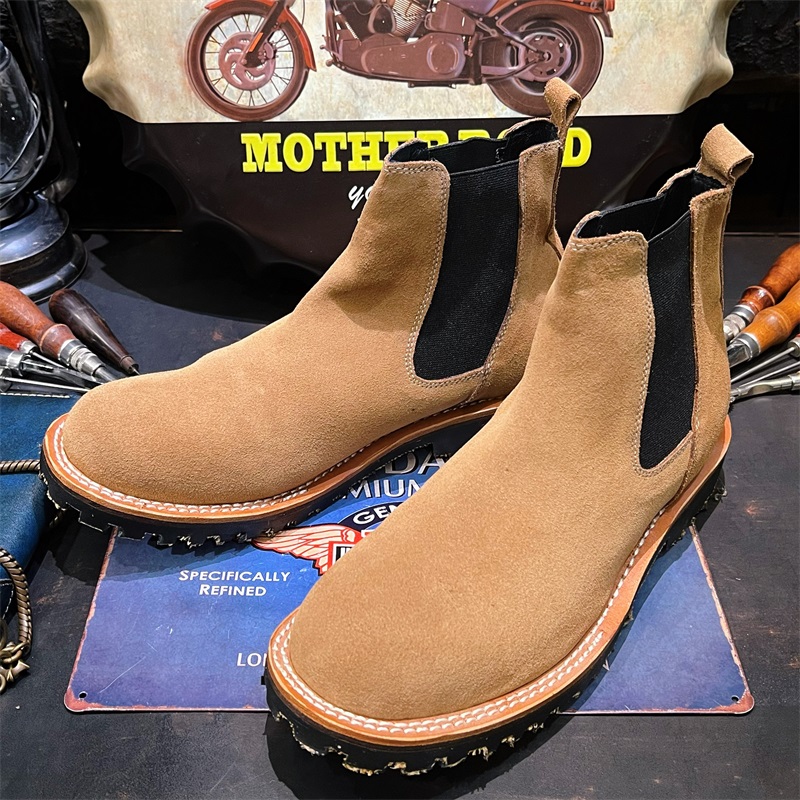 固特异美式复古真皮工装鞋英伦风翻毛牛皮切尔西靴马丁伞兵短靴男 - 图1