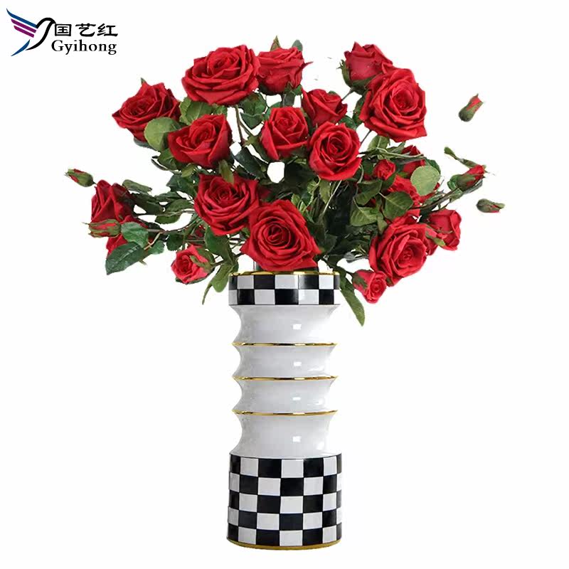 现代美简欧式英伦风格黑白格子摆件 国艺红摆件