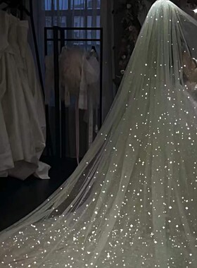 星空超亮闪头纱3m长拖尾婚纱头饰
