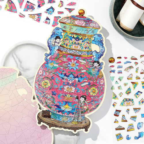 infeelme造景贴纸旧物修复师超大版拼图瓷器贴画金玉碗微缩场景合集本如意瓶大号大版古风3D立体小屋玩具女孩 - 图3