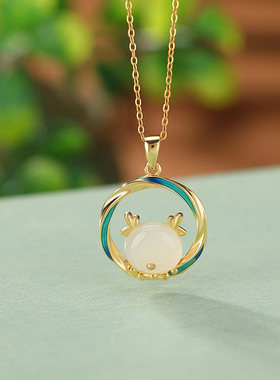 生肖系列纯银吊坠镶嵌天然和田玉挂牌坠子生日礼物送女友项链饰品