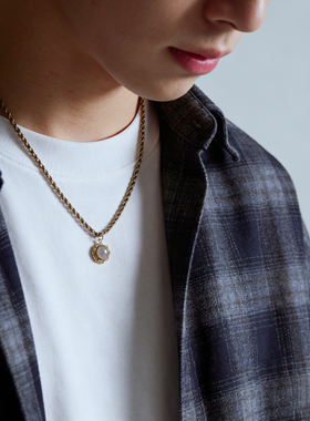 男生法式复古天然石麻花项链