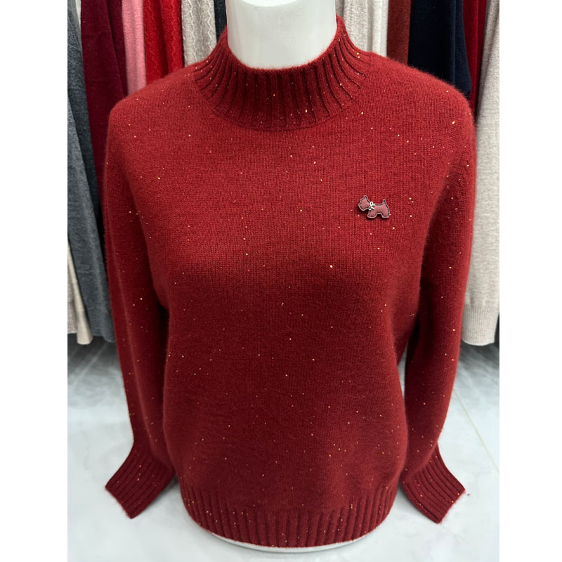 毛衣女款2025新款雪豹半高领羊绒衫加厚打底衫依卡璐秋菊纯羊毛衫 - 图2