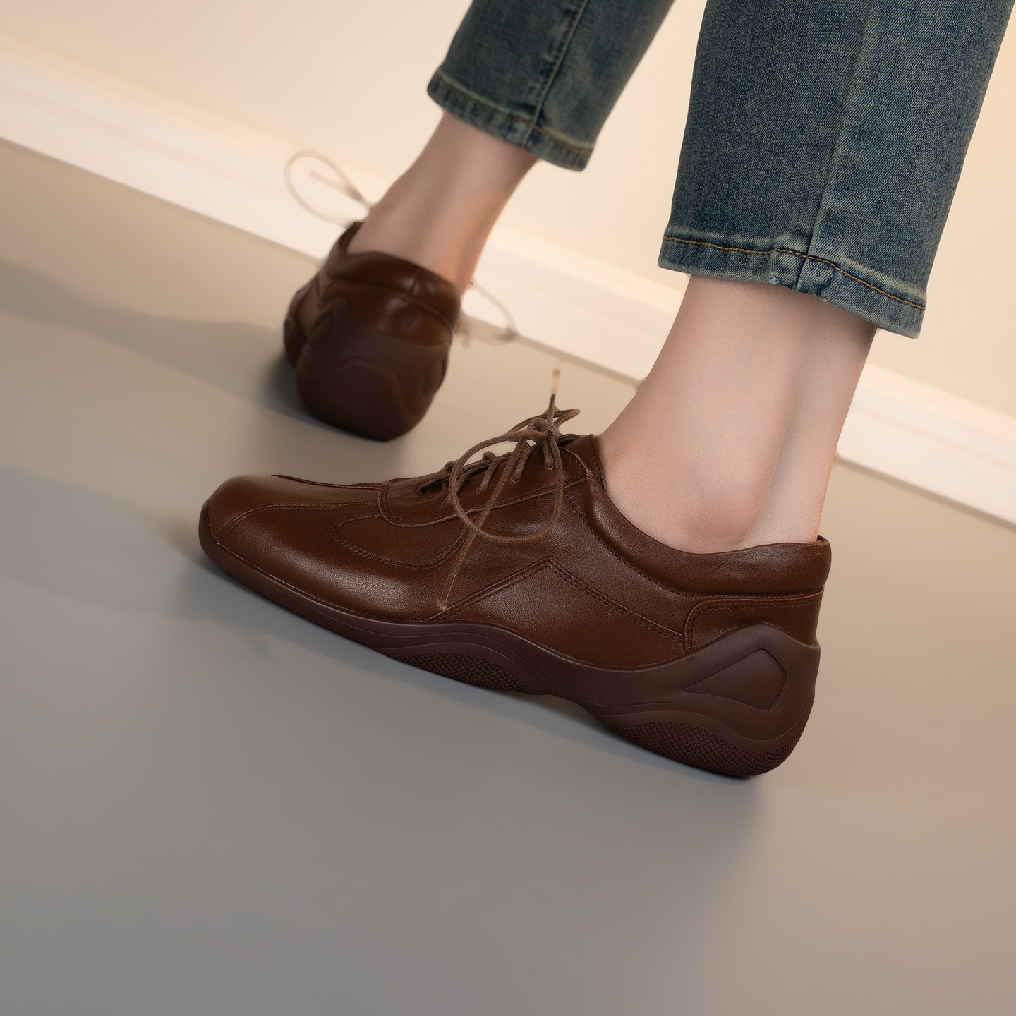 粗跟圆头复古风深口单鞋女真皮系带中跟软底休闲小皮鞋妈妈鞋防滑,淘宝优惠券,粉丝福利购,淘宝优惠卷