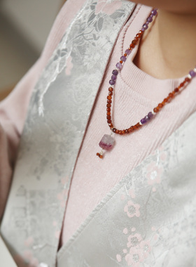 萤石天然紫水晶串珠女新中式项链