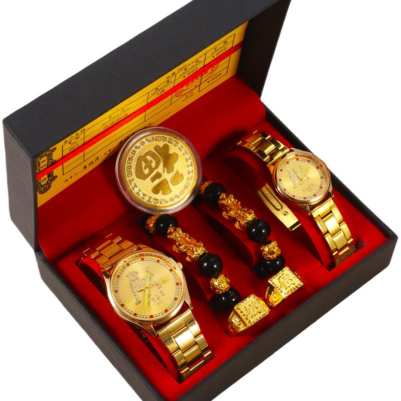 蛇年绝版典藏沙金机械情侣表八件一盒生肖守护招财转自动手表男女 - 图1