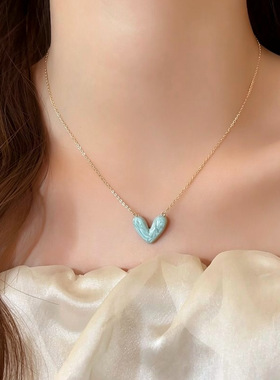 14k真金电镀简约滴油爱心项链轻奢小众锁骨链小清新百搭气质项饰