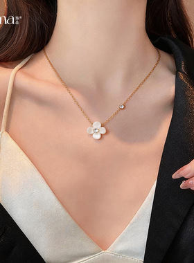 14k真金电镀锆石树脂花朵项链轻奢小众毛衣链简约气质时尚项饰女