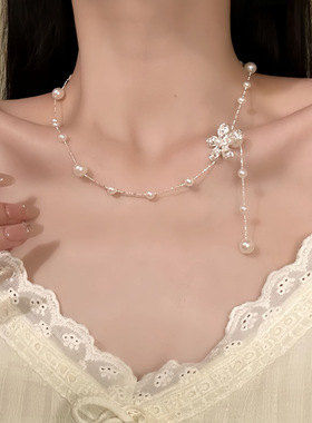 【花蕾漫漫】韩系精致感花朵珍珠项链可抽拉锁骨链超仙氛围感颈链