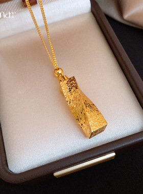 24k真金电镀新中式褶皱立体扭曲项链配饰女毛衣链轻奢感项饰