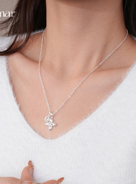 复古气质锆石十字架花朵吊坠项链简约时尚锁骨链小众设计感项饰女