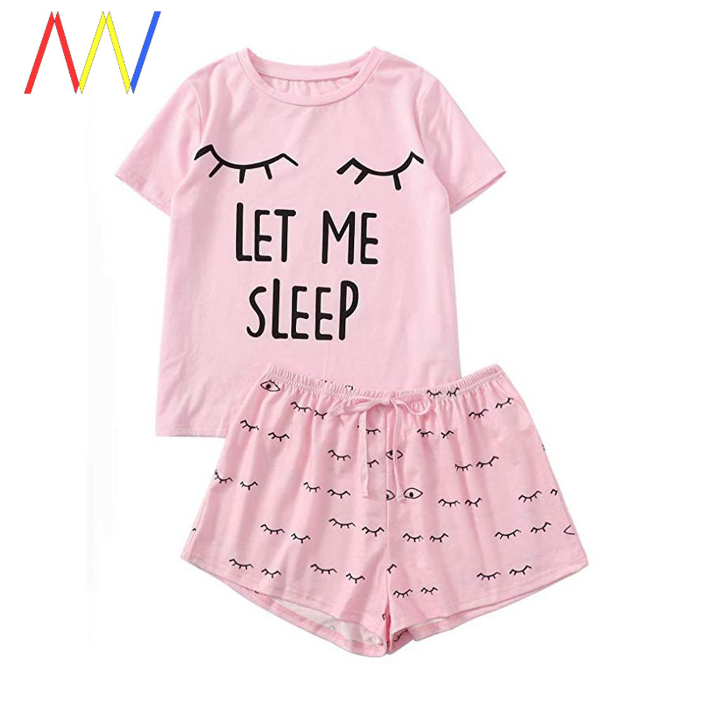 Pajamas Women Shorts T-Shirt Sleepwear Nightwear Set pyjama - 图0