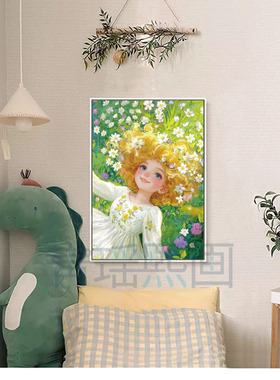 田园油画风格花卉女孩装饰画玄关走廊墙壁花卉挂画插图温馨治愈画
