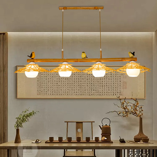 日式竹艺吊灯餐厅吧台前台收银台服装店民宿料理店创意简约灯具 - 图1