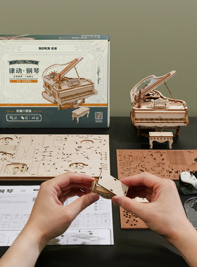 律动钢琴手工diy拼装木质机械音乐八音盒大提琴积木女生生日礼物