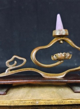 复古铜祥云莲花倒流香摆件做旧全铜云形状创意香架子香托熏香炉