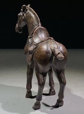 古玩铜器收藏仿古实心铜小唐马摆件骏马带马鞍马驹小铜马把件唐马