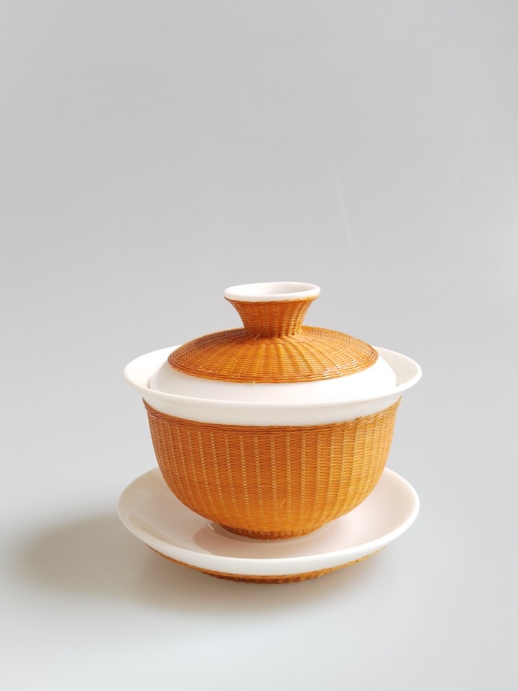 竹丝扣瓷茶具盖碗套装非遗特色瓷胎竹编茶具商务送礼送外国友人,淘宝优惠券,粉丝福利购,淘宝优惠卷