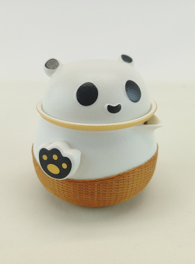中国非遗手工创意熊猫造型竹编快客杯可爱卡通茶具手工编织家用