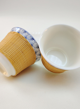 竹丝扣瓷茶杯茶具瓷胎竹编青瓷手握杯商务送礼送外国人四川特产
