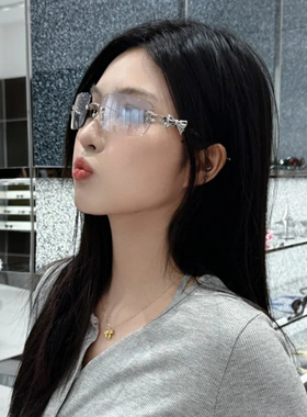 jennie同款无框墨镜女款高级感联名蝴蝶结水钻辣妹风Y2K太阳眼镜