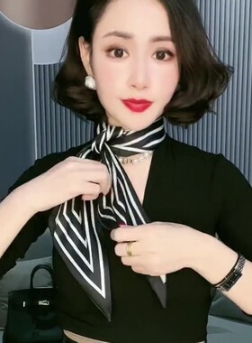 秋冬新款缎面字母丝巾小长条细窄发带女百搭围巾飘带丝带衬衫领巾