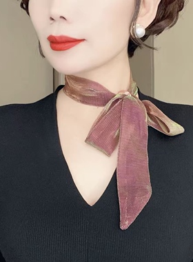 韩版新款时尚百搭炫彩小长条围巾女士丝巾春夏搭配护颈遮颈纹纱巾